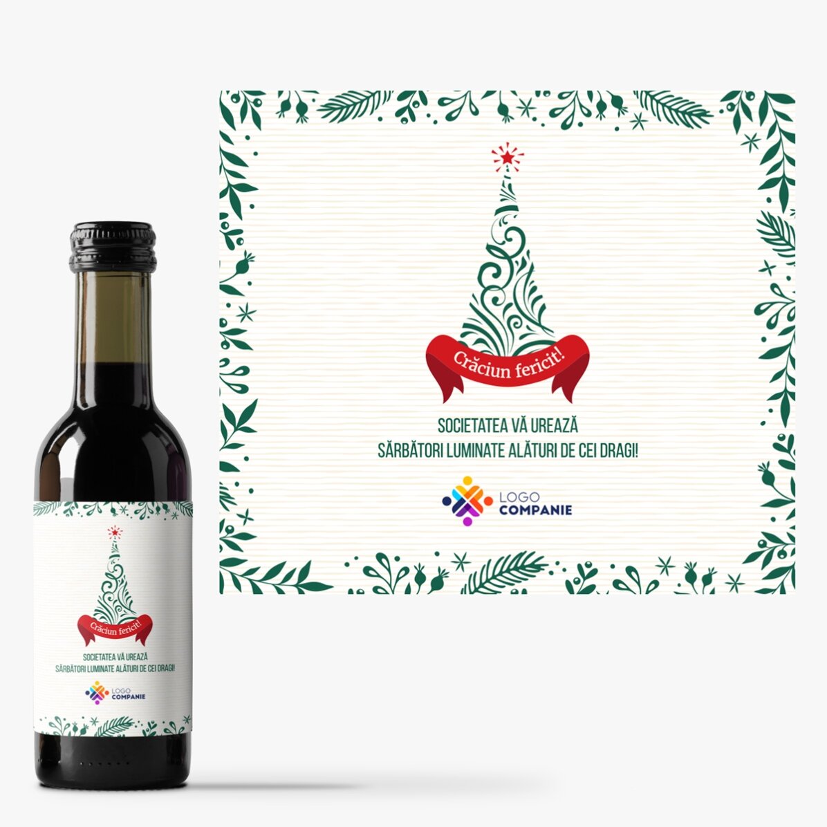 Mini sticluță de vin personalizată cu logo și text - Crăciun fericit