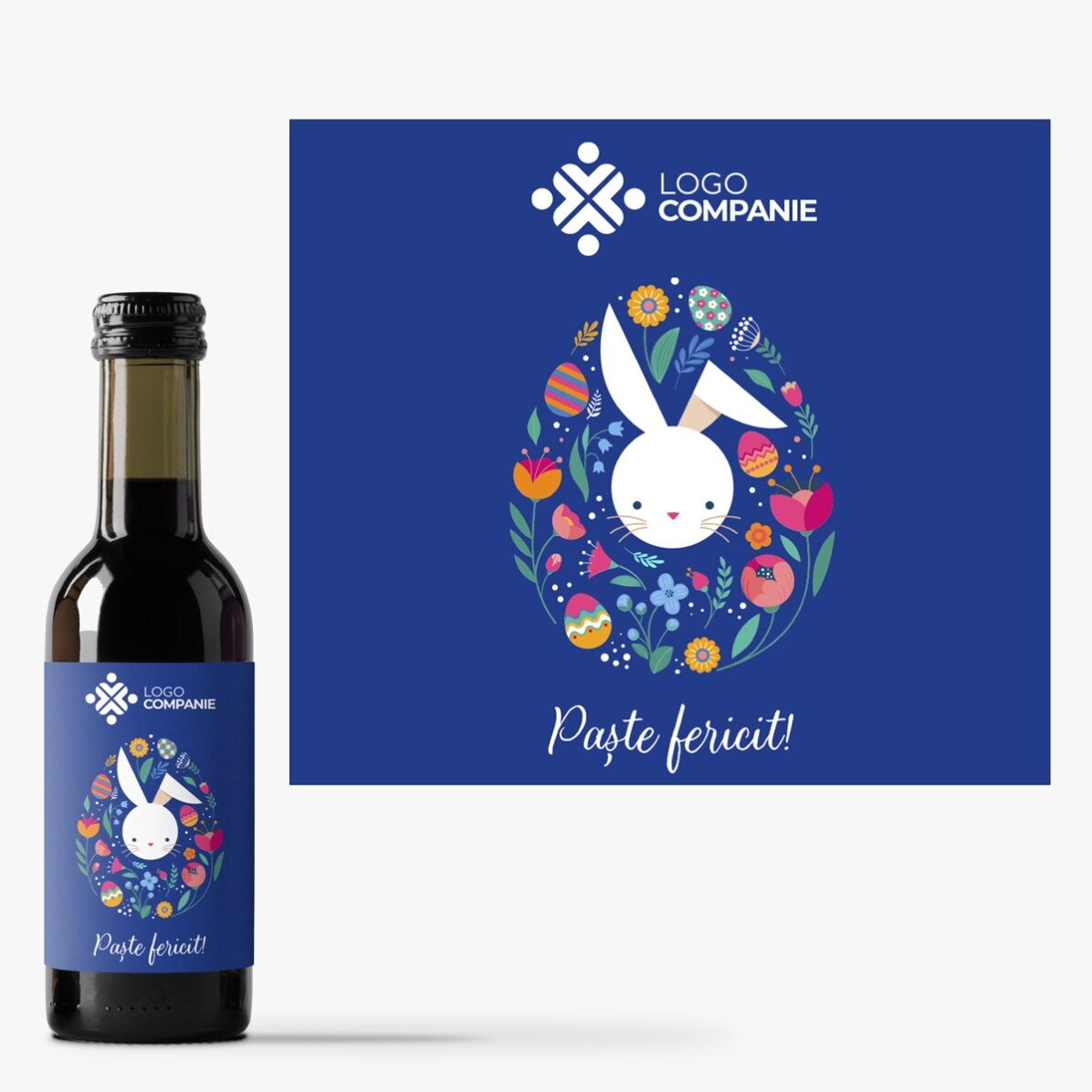 Mini sticluță de vin personalizată cu logo și urare de Paște