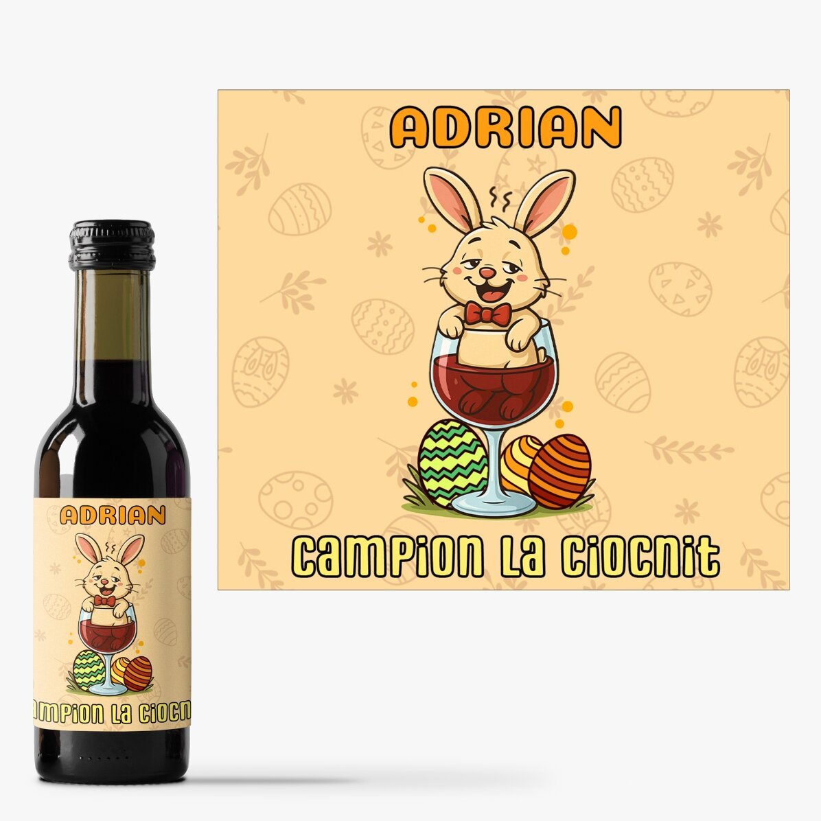 Mini sticluță de vin personalizată cu mesaj - Campion la ciocnit