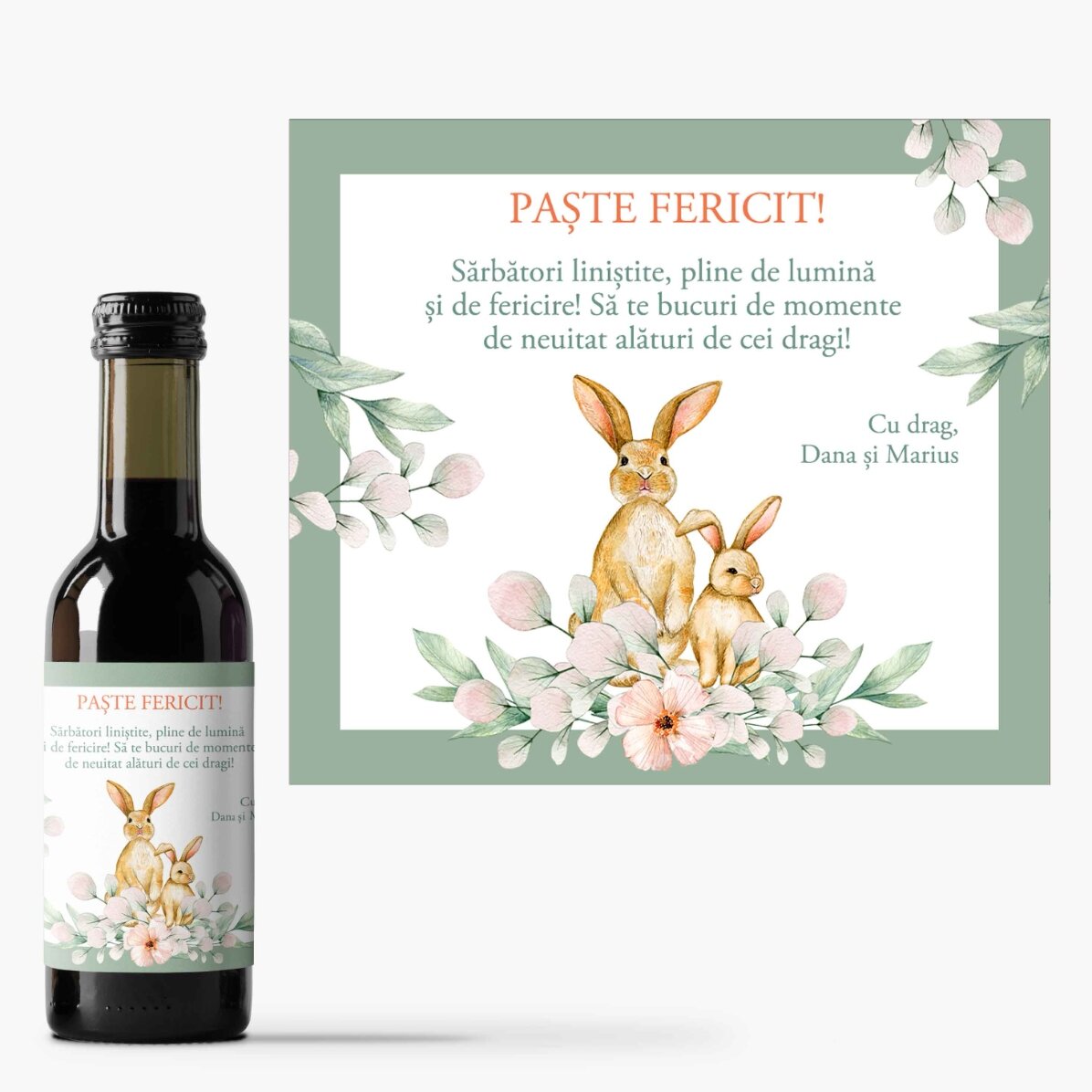 Mini sticluță de vin personalizată cu mesaj - Paște fericit!