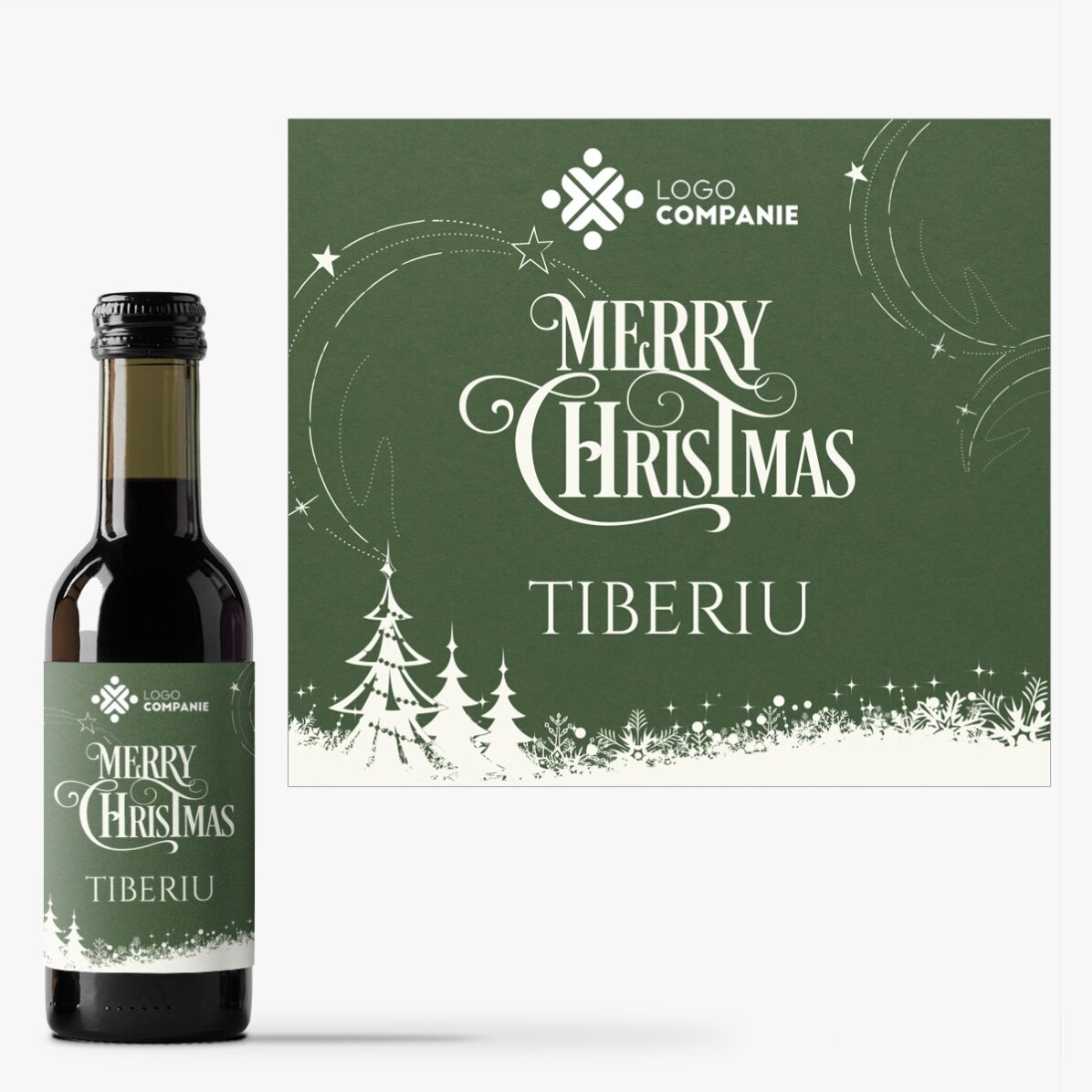 Mini sticluță de vin personalizată cu mesaj și logo - Merry Christmas