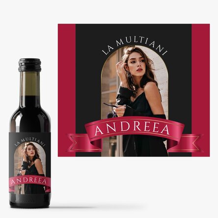 Mini sticluță de vin personalizată cu o poză și text - Panglică