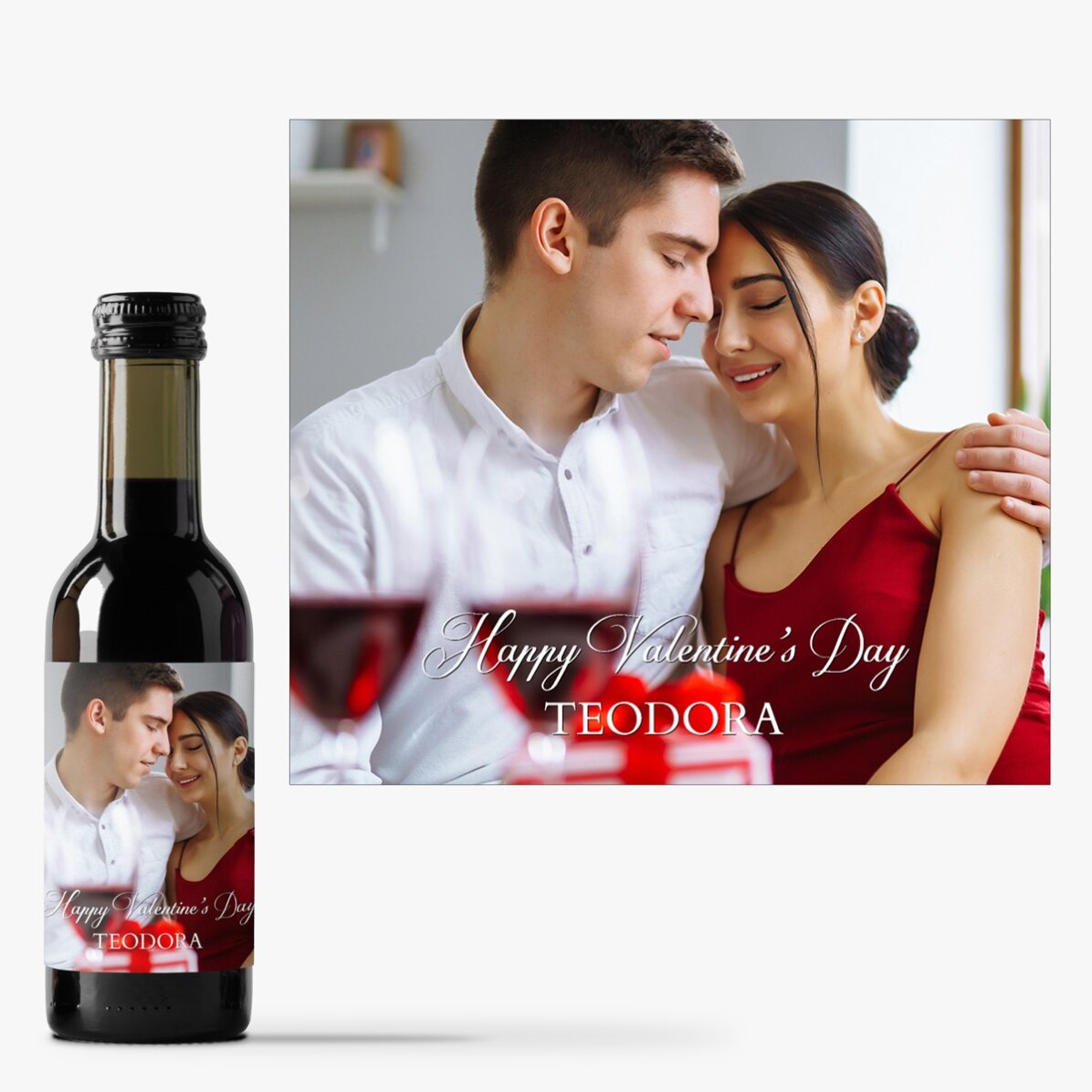 Mini sticluță de vin personalizată cu o poză și text