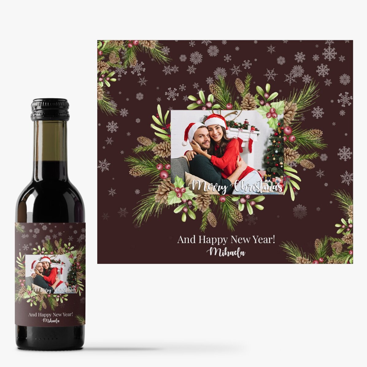 Mini sticluță de vin personalizată cu poză și text - Christmas decorations