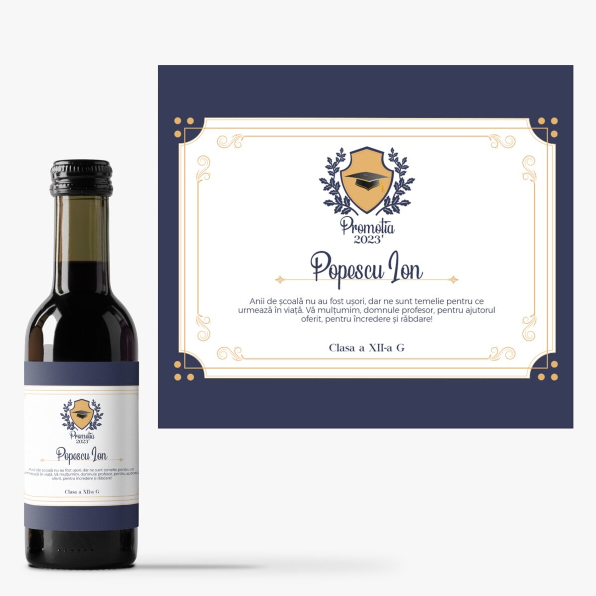 Mini sticluță de vin personalizată cu text - Apreciere pentru profesori