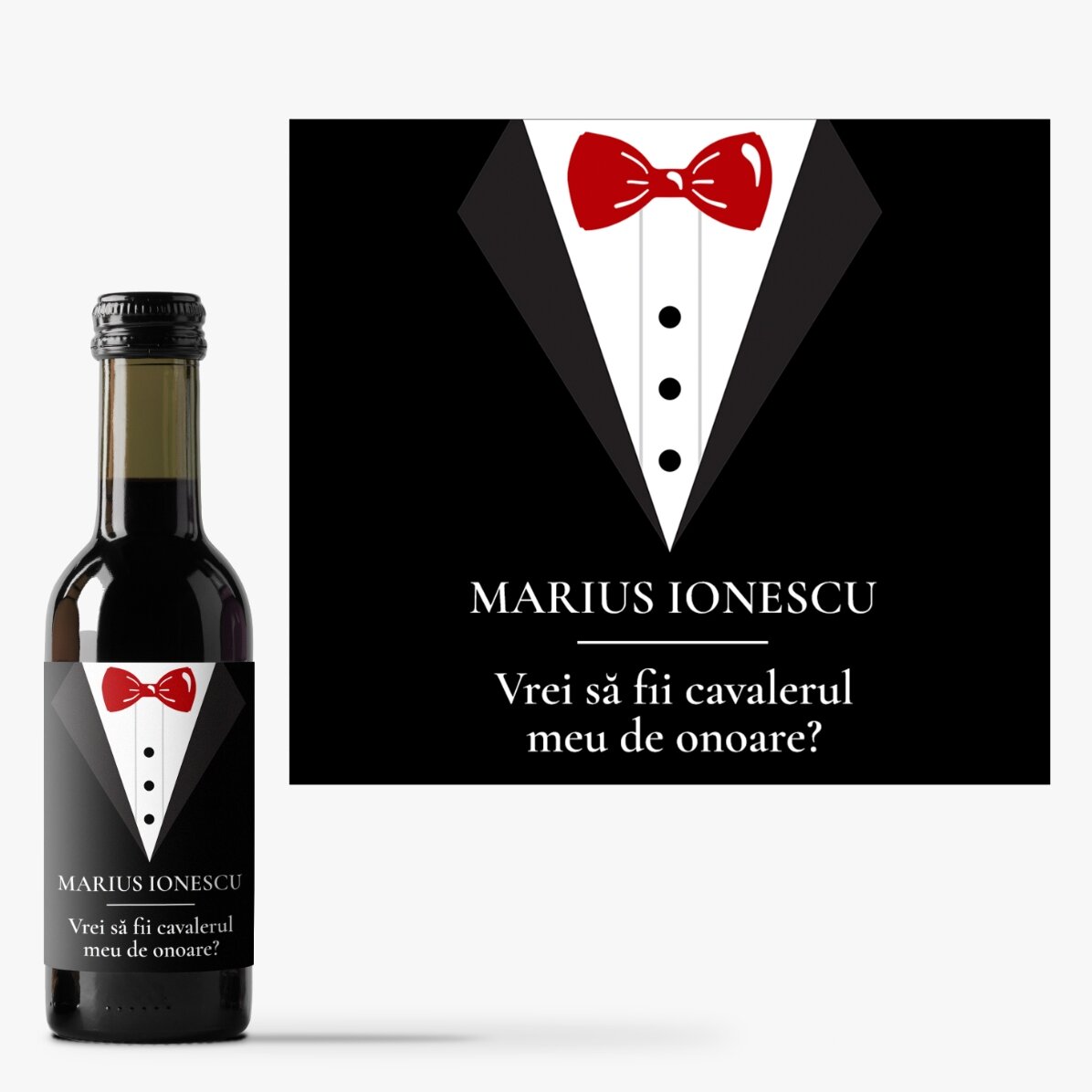 Mini sticluță de vin personalizată cu text - Cavaler de onoare