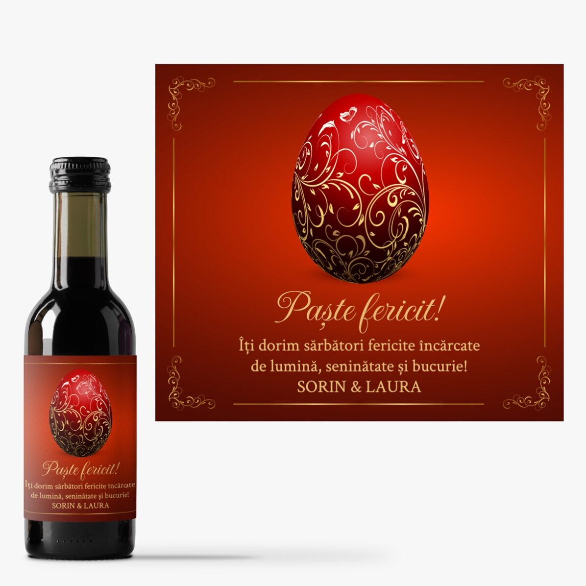 Mini sticluță de vin personalizată cu text - Paște fericit