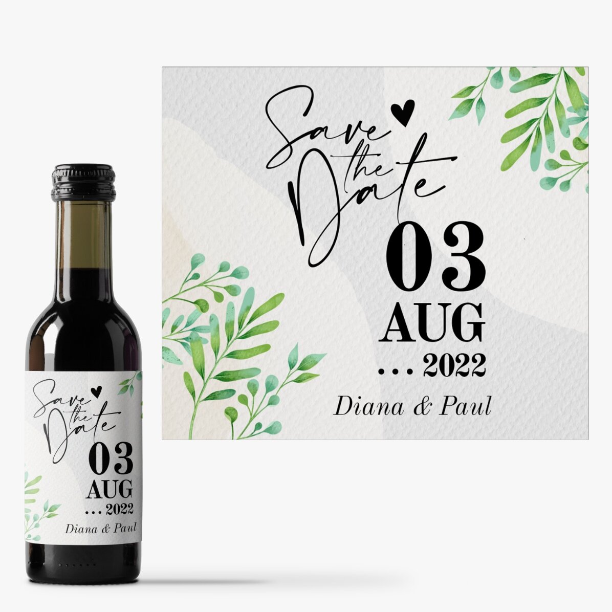Mini sticluță de vin personalizată cu text - Save the date