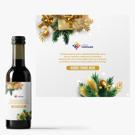 Mini sticluță de vin personalizată cu mesaj și logo - Poveste de sărbătoare