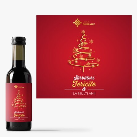 Mini sticluță de vin personalizată cu text și logo - Sărbători fericite