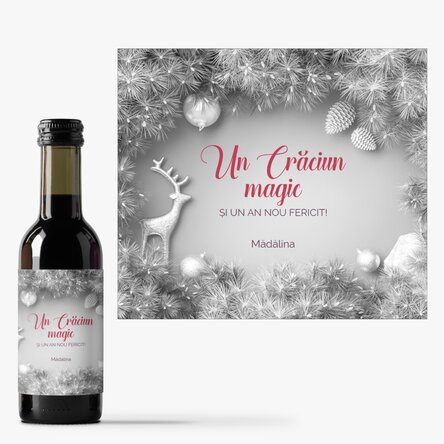 Mini sticluță de vin personalizată cu text - Silver Christmas