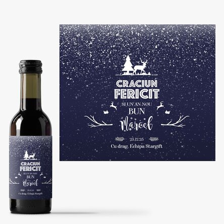 Mini sticluță de vin personalizată cu text - Snowing Night