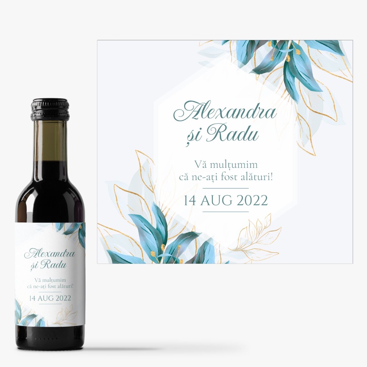 Mini sticluță de vin mărturie personalizată cu text - Vă mulțumim