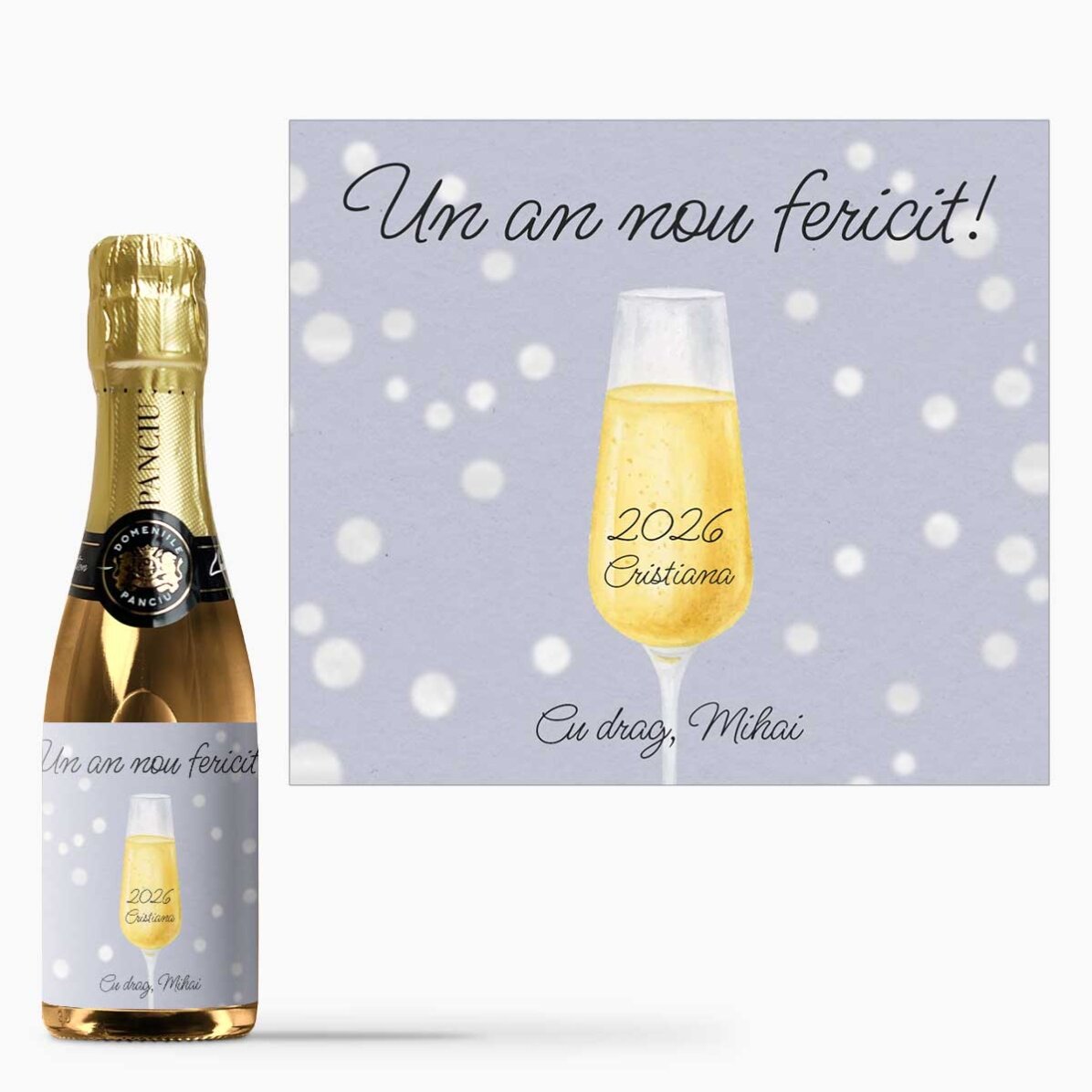 Mini sticluță de vin spumant personalizat cu text - Champagne Glass