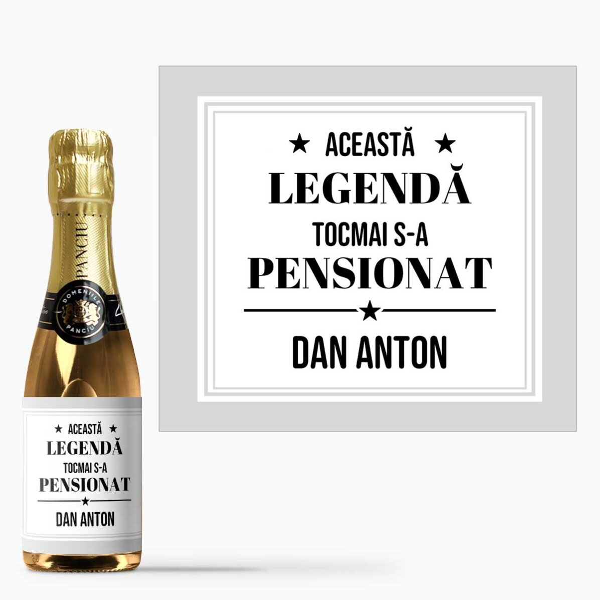 Mini sticluță de vin spumant personalizată cu mesaj - Pensionat