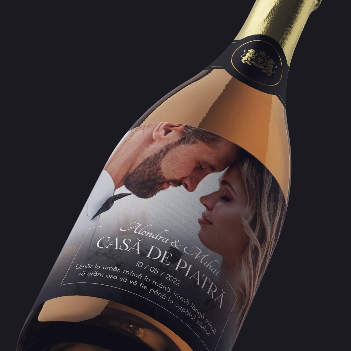 Mini sticluță de vin spumant personalizată cu mesaj și poză - Noi