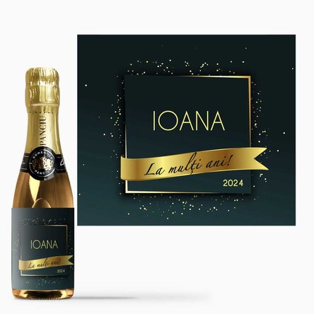 Mini sticluță de vin spumant personalizată cu nume - Gold