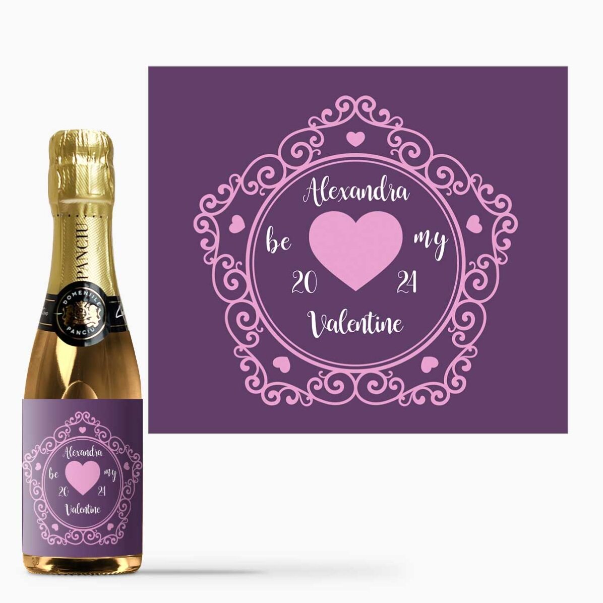 Mini sticluță de vin spumant personalizată cu nume - My Valentine