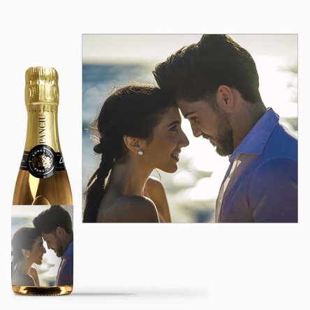 Mini sticluță de vin spumant personalizată cu o fotografie