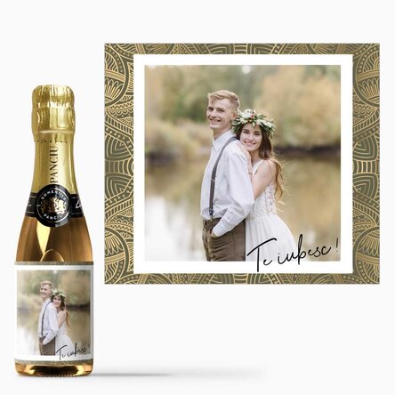 Mini sticluță de vin spumant personalizată cu o poză - Te iubesc!