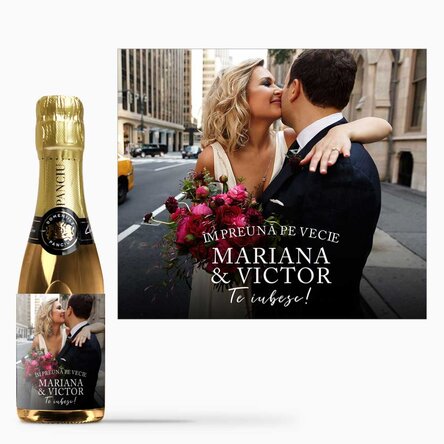 Mini sticluță de vin spumant personalizată cu poză și text - Momente pretioase