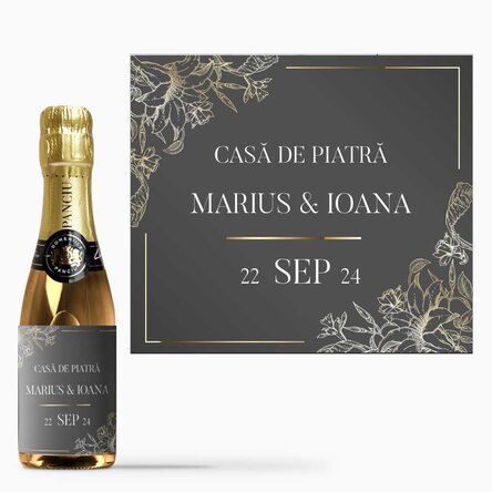 Mini sticluță de vin spumant personalizată cu text - Casă de piatră