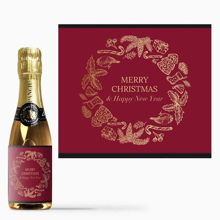 Mini sticluță de vin spumant personalizată cu text - Christmas Spirit