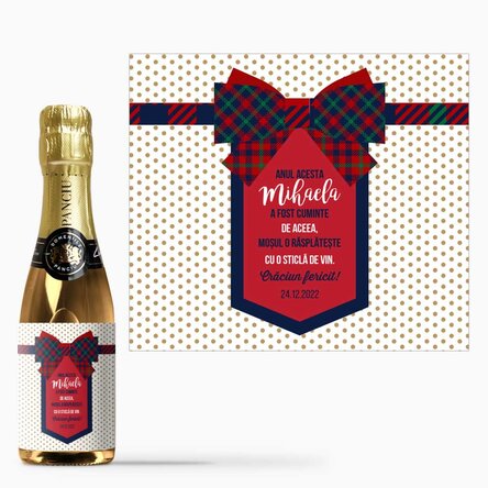 Mini sticluță de vin spumant personalizată cu text - Fundiță