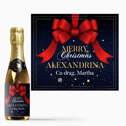 Mini sticluță de vin spumant personalizată cu text - Glamorous Christmas
