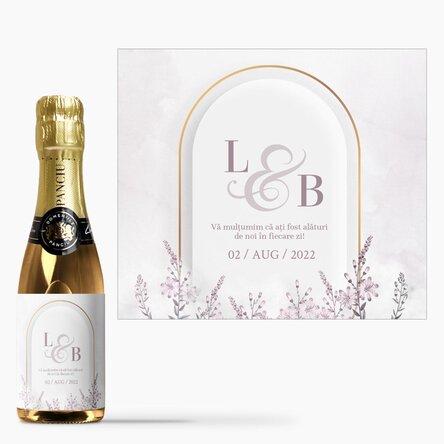 Mini sticluță de vin spumant personalizată cu text - Mărturie de nuntă