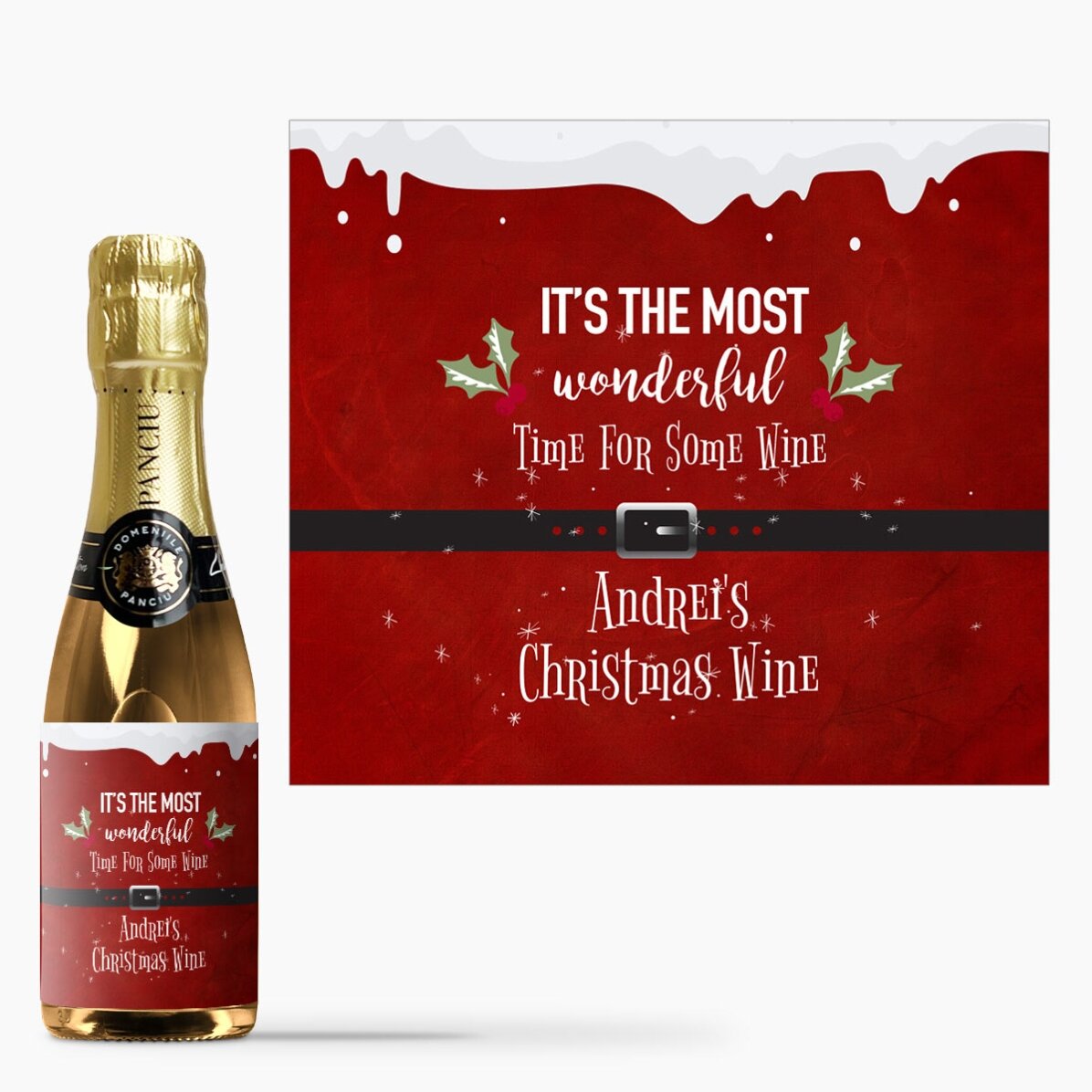 Mini sticluță de vin spumant personalizată cu text - Most wonderful time