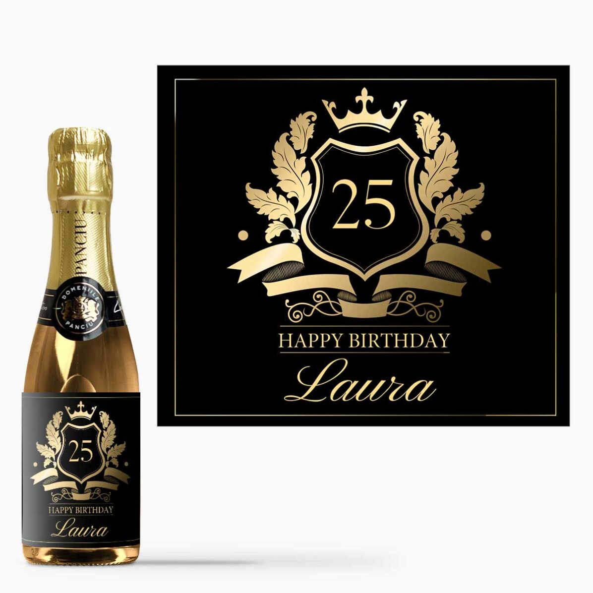 Mini sticluță de vin spumant personalizată cu text - Royalty