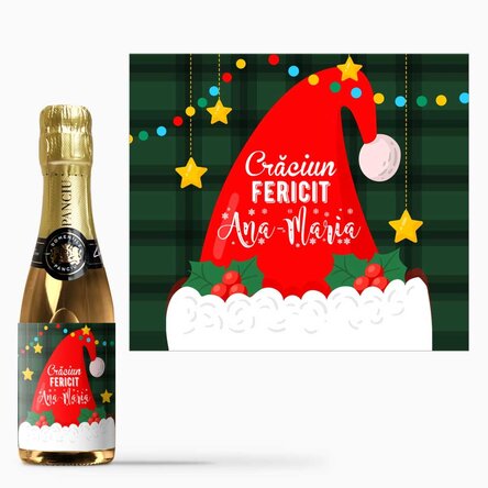 Mini sticluță de vin spumant personalizată cu text - Santa Claus