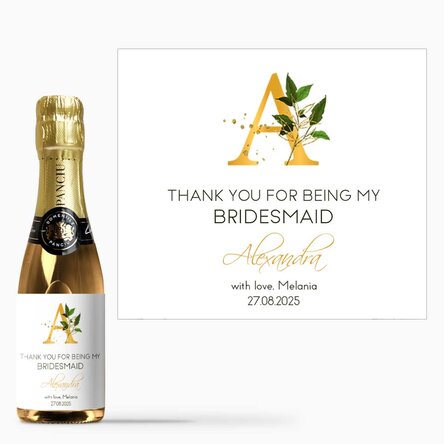 Mini sticluță de vin spumant personalizată cu text - Thank you