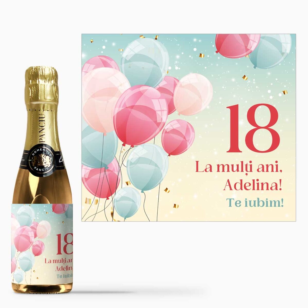 Mini sticluță de vin spumant personalizată cu text - Zi de naștere