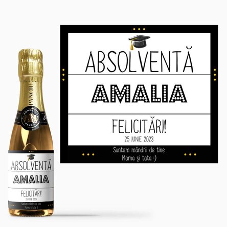 Mini sticluță de vin spumantpentru absolvire personalizată cu text - Deliciul absolvirii