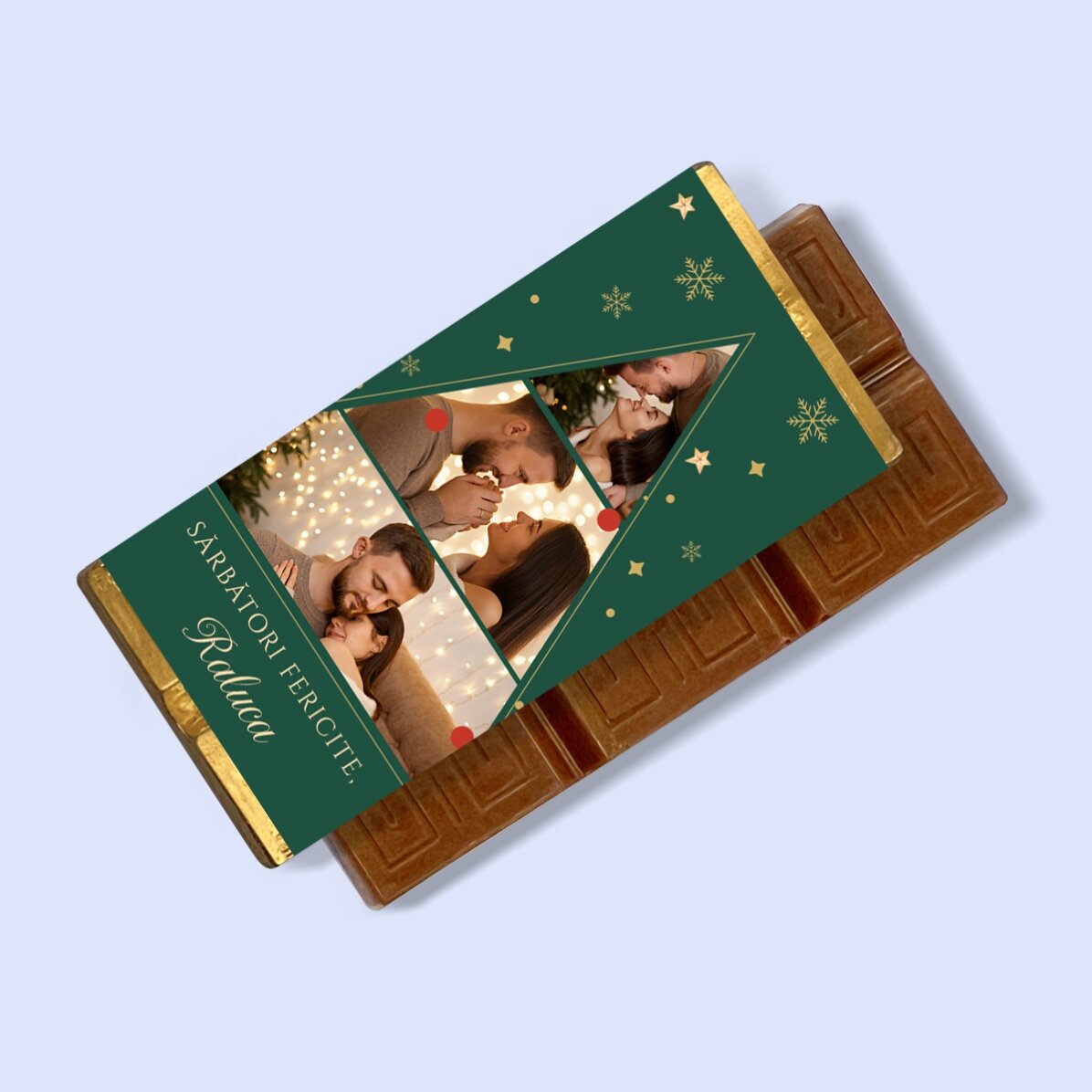 Mini tabletă de ciocolată personalizată cu 3 poze și mesaj - Christmas tree