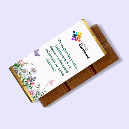 Mini tabletă de ciocolată personalizată cu logo și mesaj - Floral