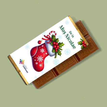 Mini tabletă de ciocolată personalizată cu logo și mesaj - Moș Nicolae
