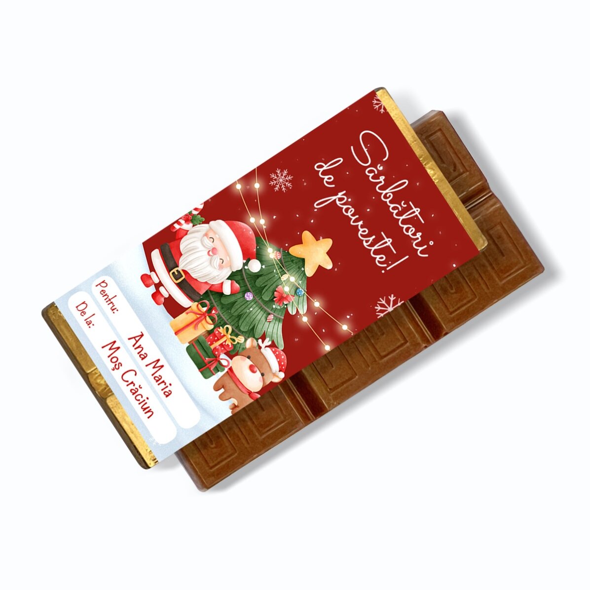 Mini tabletă de ciocolată personalizată cu mesaj - De la Moș Crăciun