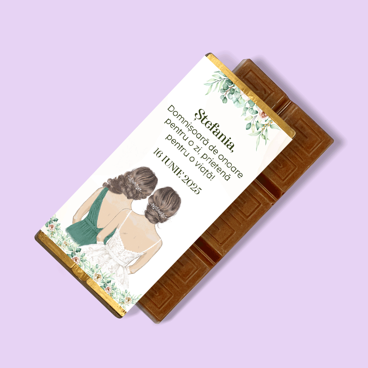 Mini tabletă de ciocolată personalizată cu mesaj - Domnișoară de onoare