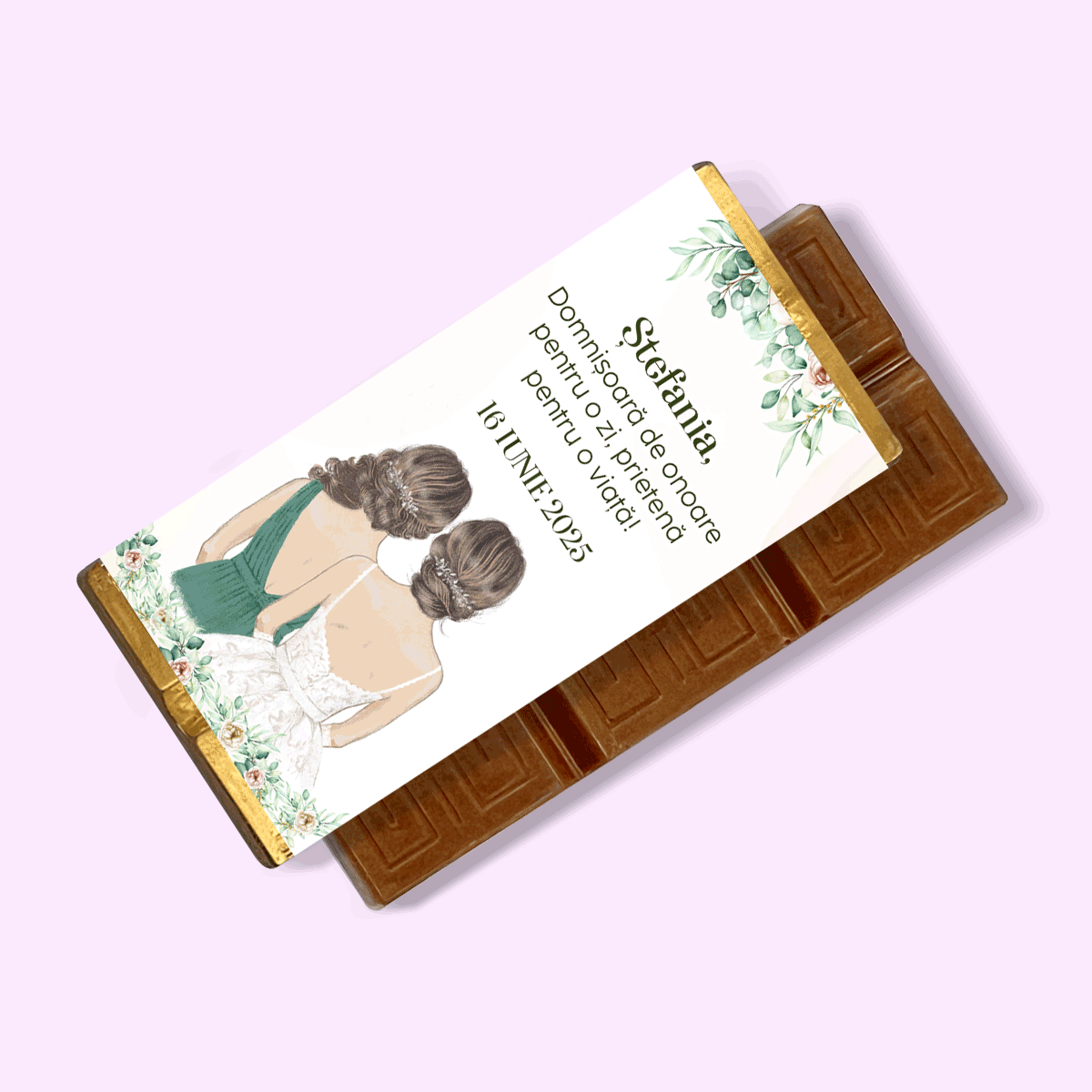 Mini tabletă de ciocolată personalizată cu mesaj - Domnișoară de onoare