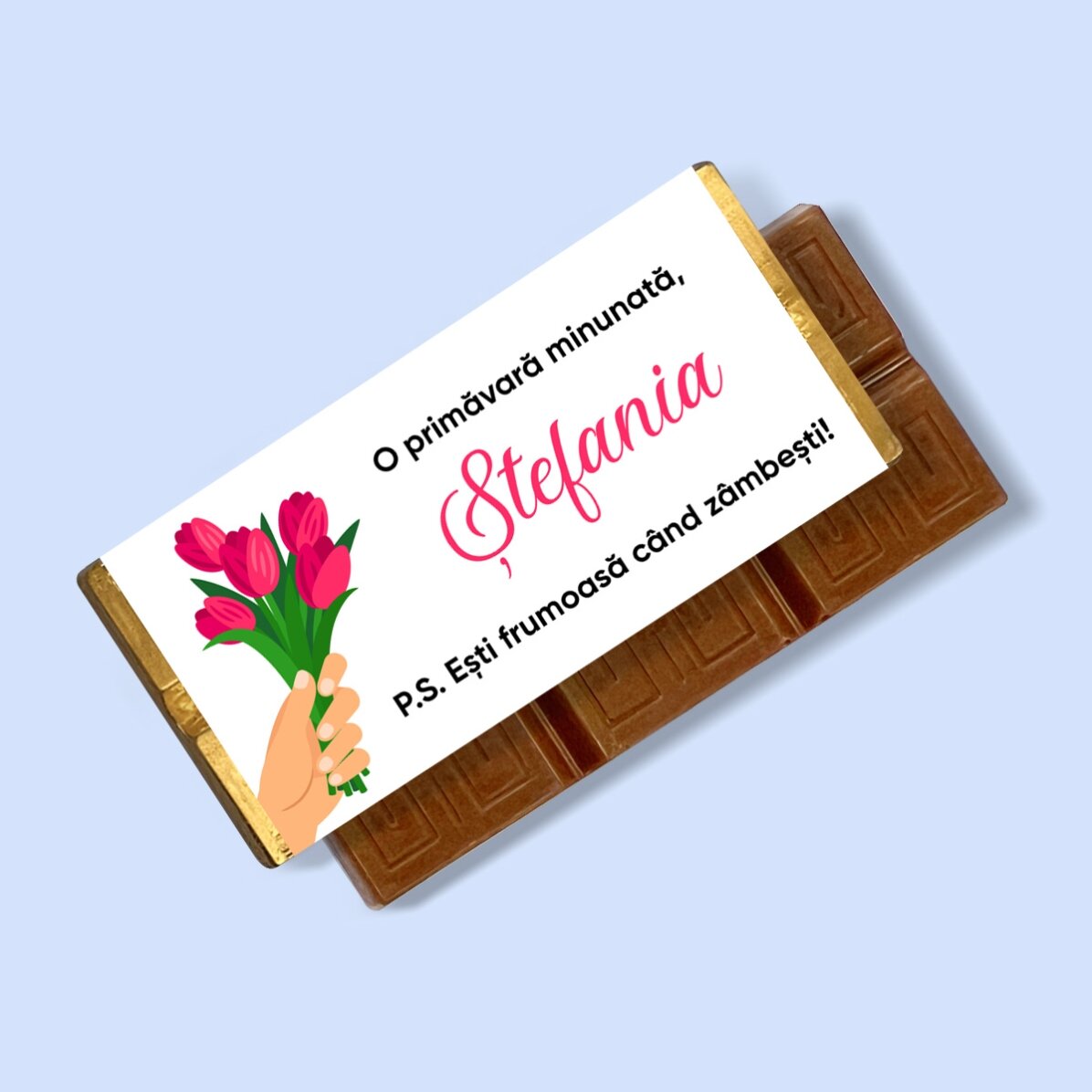 Mini tabletă de ciocolată personalizată cu mesaj - Flori de primăvară