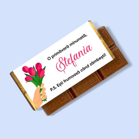 Mini tabletă de ciocolată personalizată cu mesaj - Flori de primăvară