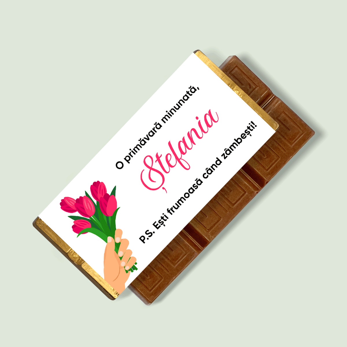 Mini tabletă de ciocolată personalizată cu mesaj - Flori de primăvară
