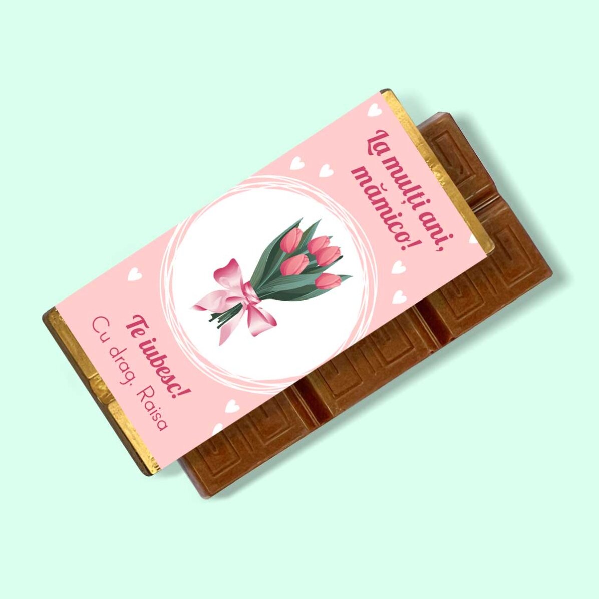 Мини шоколадов бар с персонализирано послание - Цветя
