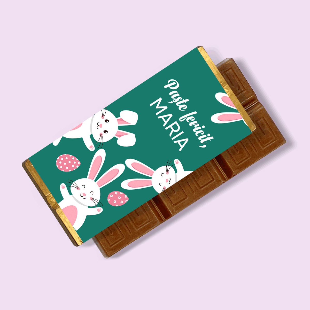 Mini tabletă de ciocolată personalizată cu mesaj - Iepurași de Paște