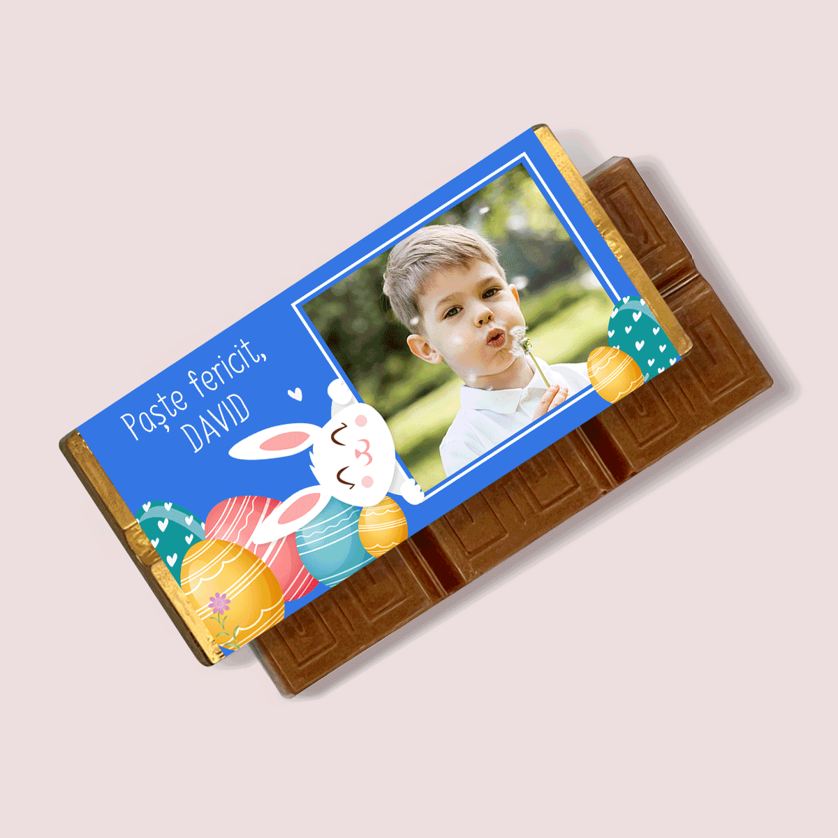 Mini tabletă de ciocolată personalizată cu mesaj și poză - Paște