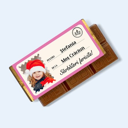 Mini tabletă de ciocolată personalizată cu o poză și mesaj - Cu drag, moșul