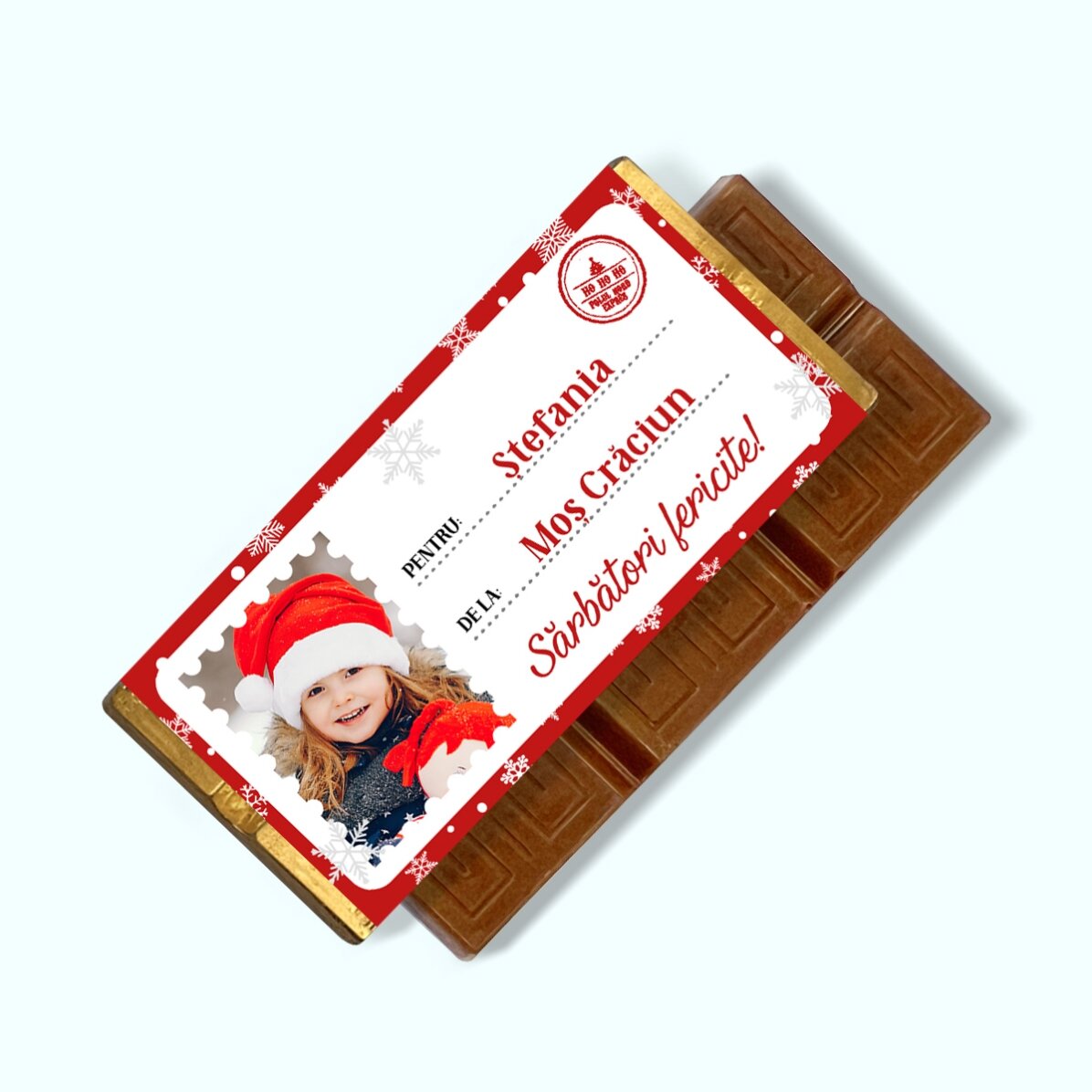 Mini tabletă de ciocolată personalizată cu o poză și mesaj - Cu drag, moșul